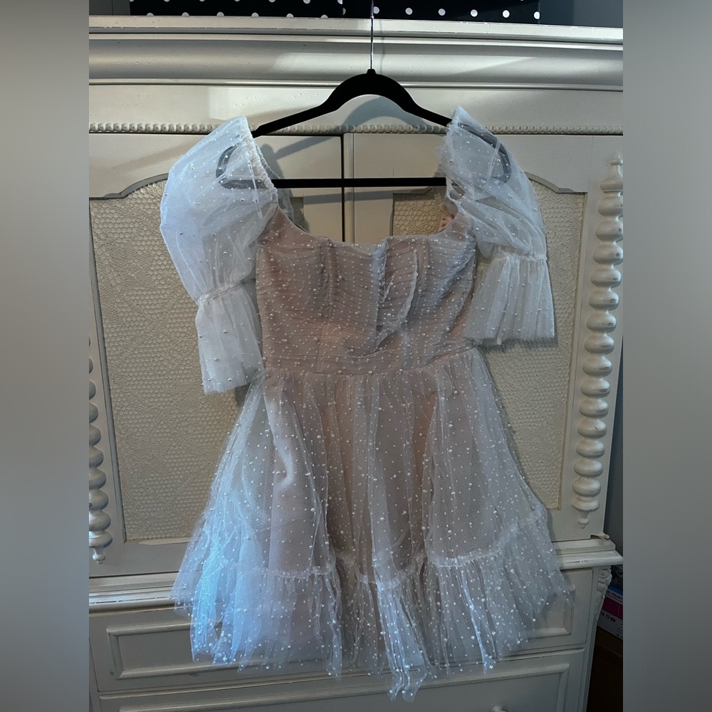 By Watters Macaron Square-Neck Tulle Embellished Mini Dress